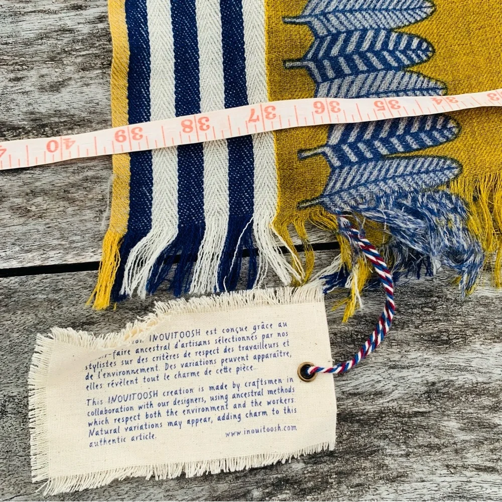 Inouïtoosh Wool Mustard Owl Cat Fringed Blanket Scarf